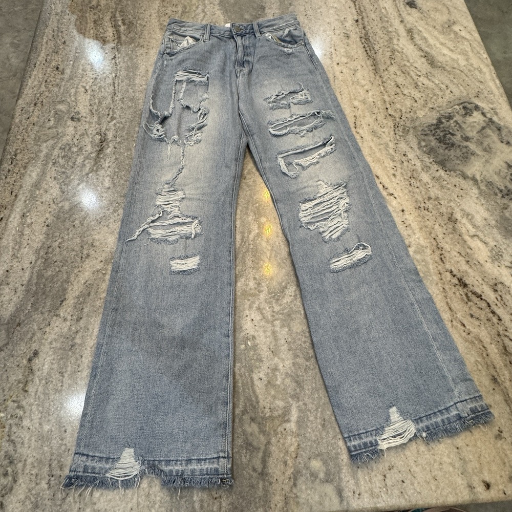 Petra 153 Women's Wide‎ Leg 30x32 Baggy Jeans Distressed High Rise Skater Casual